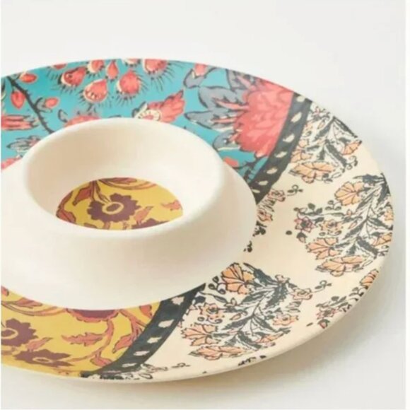 ⭐️ Blockprint Bamboo Melamine Chip & Dip Girly Artsy Platter Party Bowl Plate - Picture 3 of 3